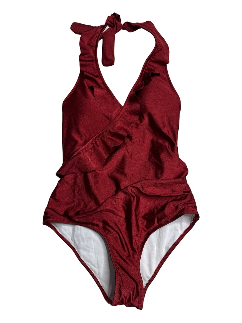 Cupshe Woman’s Burgundy Ruffle One-Piece Swimsuit Size Medium NWOT